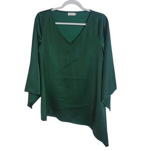Cazinc The Label Satin Asymetrical Tunic Blouse Womens 8 Green Holiday Christmas